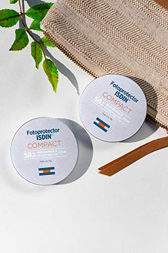 Fotoprotector ISDIN Compact SPF 50+ Arena - Protector solar facial, Cobertura natural de larga duración, Apto para piel atópica y sensible, 10 g