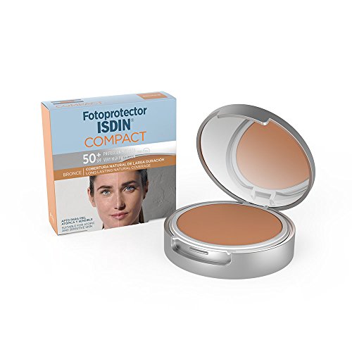 Fotoprotector ISDIN Compact SPF 50+ Bronce - Protector solar facial, Cobertura natural de larga duración, Apto para piel atópica y sensible, 10 g