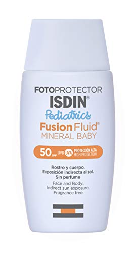 Fotoprotector ISDIN Fusion Fluid Mineral Baby SPF 50 - Protector solar facial formulado para la piel de niños y bebés, Filtros 100% físicos, Apto para pieles atópicas, 50 ml