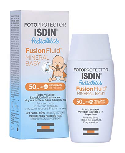 Fotoprotector ISDIN Fusion Fluid Mineral Baby SPF 50 - Protector solar facial formulado para la piel de niños y bebés, Filtros 100% físicos, Apto para pieles atópicas, 50 ml