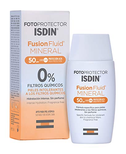 Fotoprotector Isdin Fusion Fluid MINERAL SPF 50 - Protector solar facial 100% mineral para las pieles intolerantes, 50 ml