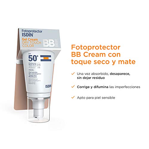 Fotoprotector ISDIN Gel Cream Dry Touch Color SPF 50+ - Protector solar facial BB Cream con toque seco y mate, 50 ml