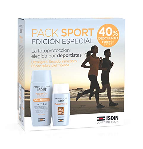 Fotoprotector ISDIN Pack Fusion Water SPF 50 y Fusion Gel SPORT SPF 50+, Pack Protección Solar Facial y Corporal