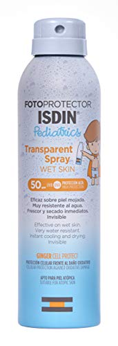 Fotoprotector ISDIN Pediatrics Transparent spray Wet Skin SPF 50 - Protector solar corporal para niños, invisible, ligero, para piel mojada, 250 ml