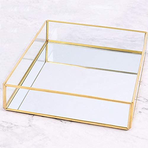Fransande - Espejo de bandeja de espejo rectangular con capacidad para perfumes, joyas, cosméticos, maquillaje, una revista y más core, etc. (12 x 8 x 2 pulgadas)