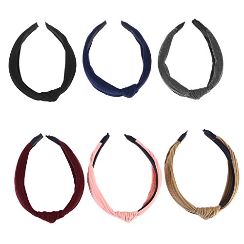 Frcolor 6 piezas de ancho bandas para la cabeza nudos turbante diademas para mujeres niñas (rojo vino + gris oscuro + azul marino + negro + color caqui + rosa)