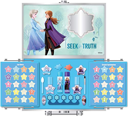 Frozen II Princess Makeup Traincase - Neceser Frozen II, Set de Maquillaje para Niñas - Maquillaje Frozen - Selección de Productos Seguros en un Maletín de Maquillaje Color Azul de Talla Única