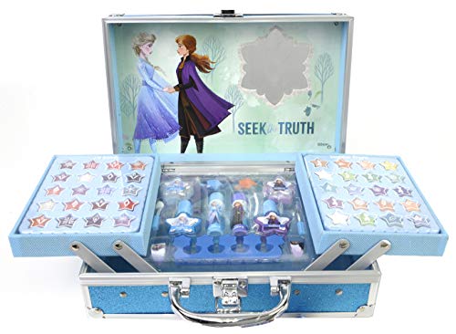Frozen II Princess Makeup Traincase - Neceser Frozen II, Set de Maquillaje para Niñas - Maquillaje Frozen - Selección de Productos Seguros en un Maletín de Maquillaje Color Azul de Talla Única