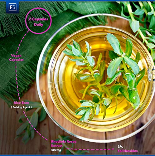 FS Rhodiola Rosea 400mg por Porción | 90 Capsulas Veganas | Salidrosides al 3% | Pastillas para Dormir y Promover la Calma | Adaptogeno | Sin Gluten o Lácteos