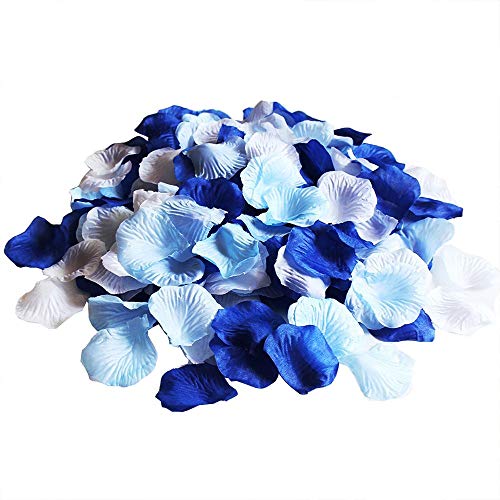 FUJIE 1500 Pcs Pétalos de Rosa Petalos Artificiales Confeti de Rosas Artificiales de Seda Azul para Bodas, Fiestas, día de San Valentín y Ambiente Romántico