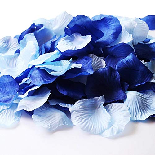FUJIE 1500 Pcs Pétalos de Rosa Petalos Artificiales Confeti de Rosas Artificiales de Seda Azul para Bodas, Fiestas, día de San Valentín y Ambiente Romántico