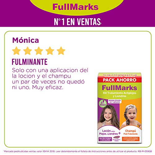 FullMarks Kit Tratamiento Antipiojos para Niños, Elimina los Piojos, Contiene Loción 100 ml, Champú Post-Tratamiento 150 ml y Lendrera