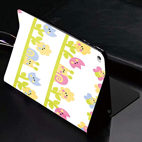 Funda para iPad (9,7 Pulgadas, 2018/2017 Modelo, 6ª / 5ª generación), Tulip King Size, personaje de dibujos animados Bees Tulip y Daisy Flowers Ca,Slim PU Protectora Carcasa con con Auto-Sueño/Estela
