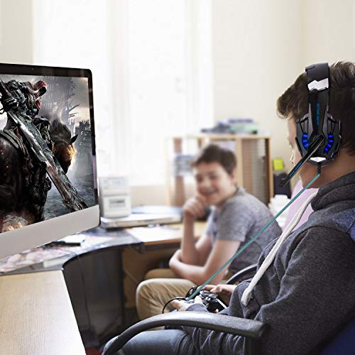 FUNINGEEK Auriculares Gaming PS4,Cascos Gaming de Mac Estéreo con Micrófono Cascos Gaming 3.5mm Jack con Luz LED Bass Surround y Cancelación de Ruido Auriculares Compatible con PC/Xbox One/Switch