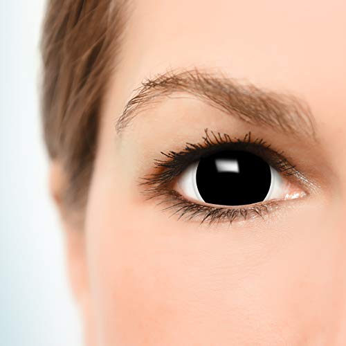 FUNZERA® Mini Sclera Lentillas de Colores Black + recipiente para lentes de contacto, sin dioptrías pack de 2 unidades - cómodas y perfectas para Halloween, Carnaval, sin corregir