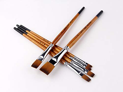 Fuumuui Cepillo de Pintura de Artista Plano: Juego de Pinceles de Pintura Plana de Mango Corto Profesional 6 Piezas para acrílico, Aceite, Gouache y Pintura de Acuarela