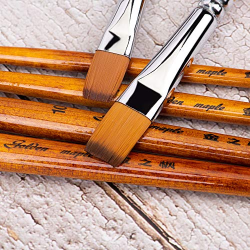 Fuumuui Cepillo de Pintura de Artista Plano: Juego de Pinceles de Pintura Plana de Mango Corto Profesional 6 Piezas para acrílico, Aceite, Gouache y Pintura de Acuarela