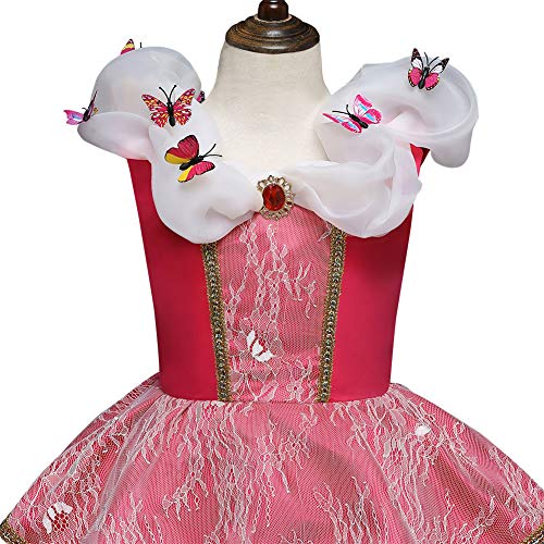 FYMNSI Disfraz de Princesa Aurora Niñas Carnaval Cosplay de la Bella Durmiente Rosa Tul Tutu Largo Vestido de Fiesta Ceremonia Halloween Navidad Cuento de Hadas Disfraces 7-8 años