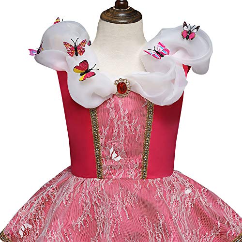 FYMNSI Disfraz de Princesa Aurora Niñas Carnaval Cosplay de la Bella Durmiente Rosa Tul Tutu Largo Vestido de Fiesta Ceremonia Halloween Navidad Cuento de Hadas Disfraces 7-8 años