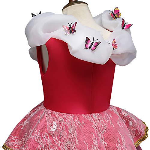 FYMNSI Disfraz de Princesa Aurora Niñas Carnaval Cosplay de la Bella Durmiente Rosa Tul Tutu Largo Vestido de Fiesta Ceremonia Halloween Navidad Cuento de Hadas Disfraces 7-8 años