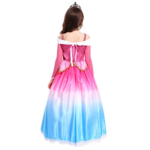 FYMNSI Disfraz de Princesa Aurora Vestido Traje de Bella Durmiente para Niña Sleeping Beauty Carnaval Cosplay Elegante Manga Larga Gradiente Vestido de Noche Largo Halloween Navidad Partido Disfraces