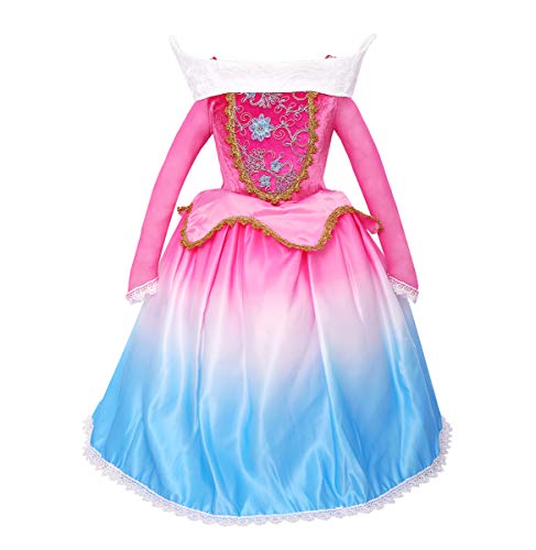 FYMNSI Disfraz de Princesa Aurora Vestido Traje de Bella Durmiente para Niña Sleeping Beauty Carnaval Cosplay Elegante Manga Larga Gradiente Vestido de Noche Largo Halloween Navidad Partido Disfraces