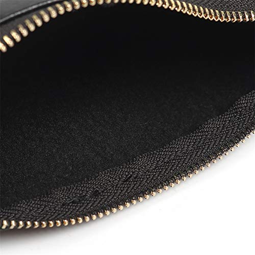 Fyore - Estuche de piel de lujo, diseño delgado con cremallera metálica, tamaño de bolsillo para bolígrafo y brocha de maquillaje, color negro 20*5*4.4cm