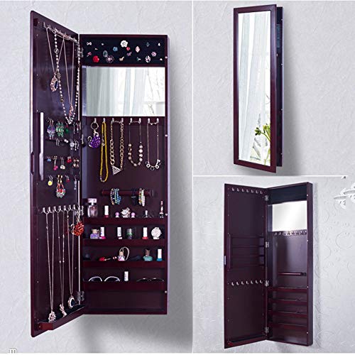 Gabinete de la joyería con el espejo Almacenaje montado en la pared o en la joyería Caja de almacenamiento Gabinete de joyería for almacenar pulseras de collar y otros cosméticos Montado en la puerta