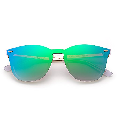 Gafas de Sol Sin Montura Una Pieza de Espejo Reflexivo Anteojos Para Hombre Mujer(Transparente Mate/Azul Grandiente Espejo)