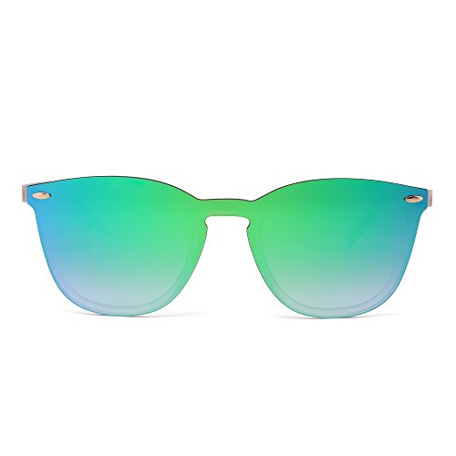 Gafas de Sol Sin Montura Una Pieza de Espejo Reflexivo Anteojos Para Hombre Mujer(Transparente Mate/Azul Grandiente Espejo)