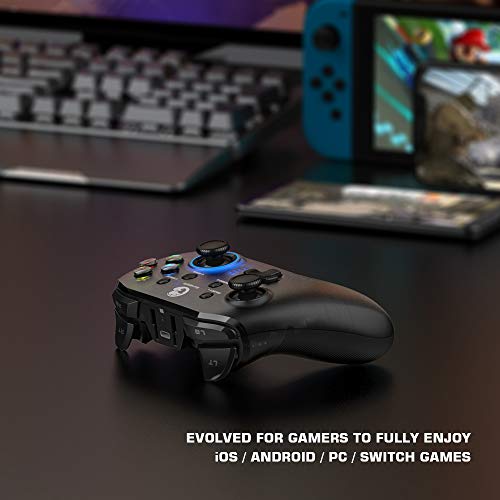 GameSir T4 pro Controlador inalámbrico de juegos Bluetooth para Windows 7 8 10 PC / iOS / teléfono Android / Nintendo Switch, joystick móvil recargable Gamepad para juegos MFi, retroiluminación LED