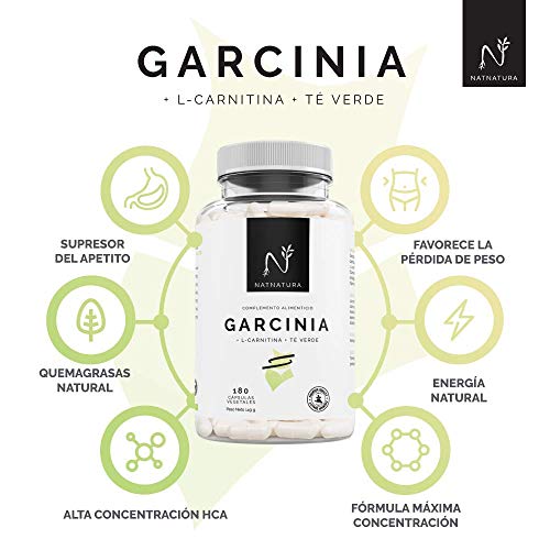 Garcinia Cambogia+L-Carnitina+Té verde, quemagrasas natural efectivo. La mejor fórmula Quemagrasas para adelgazar. Fórmula de máxima calidad con alta concentración de HCA 60%. 180 cápsulas.