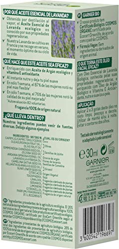 Garnier BIO Aceite de Rostro Reafirmante con Aceite Esencial Lavanda y de Argán Ecológicos y Vitamina E - 30 ml
