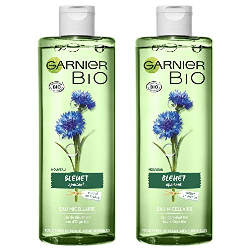 Garnier Bio Agua micelar limpiadora , Agua orgánica de aciano para piel y ojos sensibles - 400 ml - Juego de 2