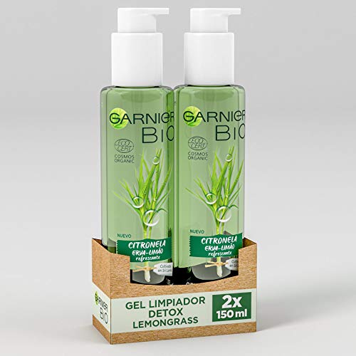 Garnier BIO Gel Limpiador Detox Lemongrass con Agua de Flor de Aciano Ecológica - Pack de 2 x 150 ml (Total: 300 ml)