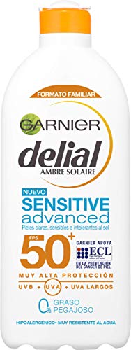 Garnier Delial Sensitive Advanced Leche Solar para Pieles Claras, Sensibles e Intolerantes al Sol, Alta Protección IP50+ - 400 ml