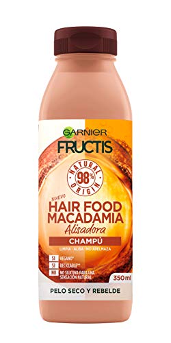 GARNIER Fructis Hair Food Champú de Macadamia Alisadora para Pelo Seco y Rebelde - 350 ml