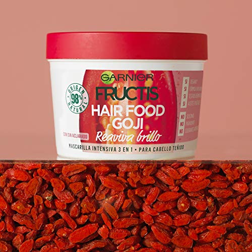 Garnier Fructis Hair Food Goji - Mascarilla intensiva 3 en 1, para cabello teñido (3 x 390 ml)