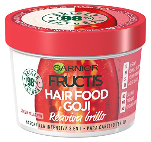 Garnier Fructis Hair Food Goji - Mascarilla intensiva 3 en 1, para cabello teñido (3 x 390 ml)