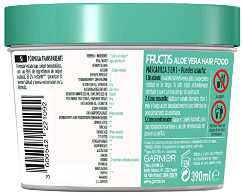 Garnier Fructis Hair Food Mascarilla Capilar 3 en 1 Aloe Vera Hidratante para Pelo Normal Pack de 3, 330ml x 3 : Total de 1170ml
