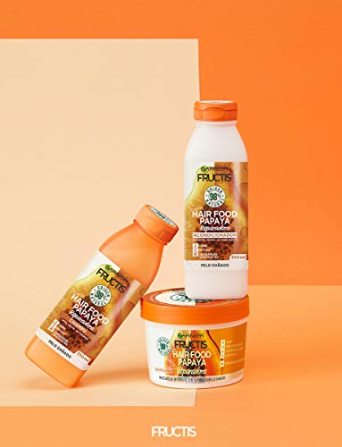 Garnier Fructis Hair Food Mascarilla Capilar 3 en 1 Papaya Reparadora para Pelo Dañado Pack de 3 - 390 ml x 3