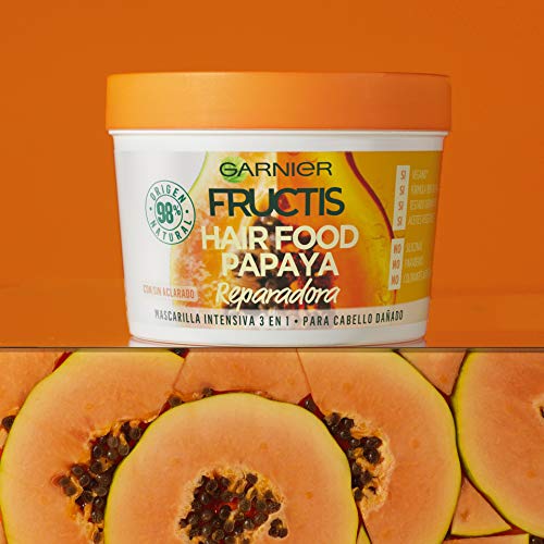 Garnier Fructis Hair Food Mascarilla Capilar 3 en 1 Papaya Reparadora para Pelo Dañado Pack de 3 - 390 ml x 3