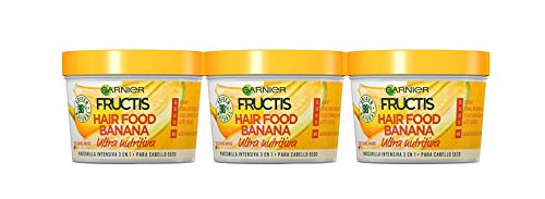 Garnier Fructis Hair Food Mascarilla Nutritiva de Banana para Pelo Seco - Pack de 3 x 390 ml
