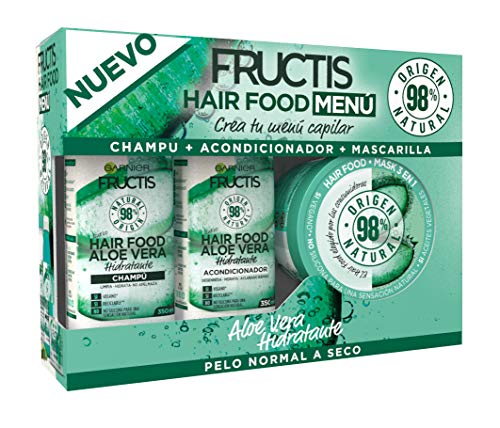 Garnier Fructis Hair Food Menú Aloe Vera Pack Champú + Acondicionador + Mascarilla para Pelo Normal a Seco - Crea tu Menú Capilar