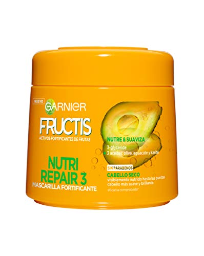 Garnier Fructis Nutri Repair 3 Mascarilla Fortificante que Nutre y Suaviza, con 3-Glyceride y Aceites de Oliva, Aguacate y Karité - 300 ml