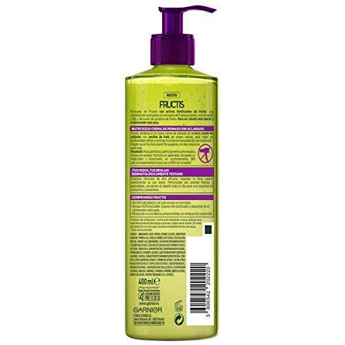 Garnier Fructis - Nutri Rizos Secado al Aire Crema Sin Aclarado para Pelo Rizado u Ondulado – 3 Unidades x 400 ml