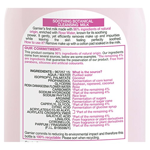 Garnier Naturals - Agua de rosas Leche Limpiadora Piel Sensible 200ml (El empaque puede variar)