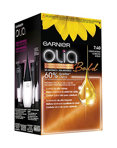 Garnier Olia Coloración Permanente sin Amoniaco, Bold Cobrizo Intenso 7.40 - Paquete de 3