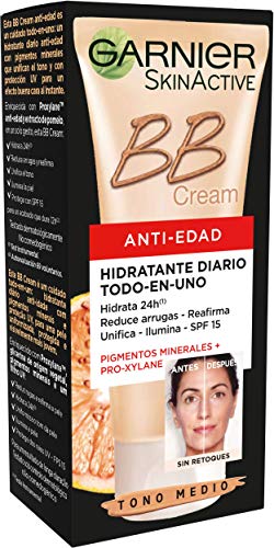 Garnier Skin Active - BB Cream, Crema Hidratante Anti Edad Todo en 1, Pieles Maduras, Tono Medio, 50 ml