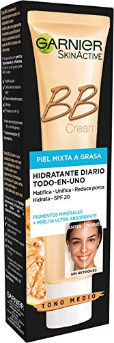 Garnier Skin Active - BB Cream Matificante, Crema Correctora y Anti Imperfecciones para Pieles Mixtas a Grasas, Tono Medio, SPF20, con Vitamina C - 40 ml